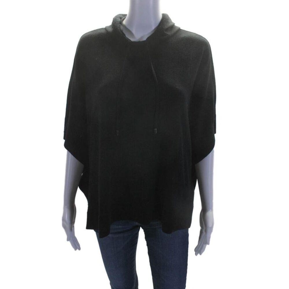 Strenesse Women's Hood Short Sleeves Pullover Slit Hem Sweater Black Size S
